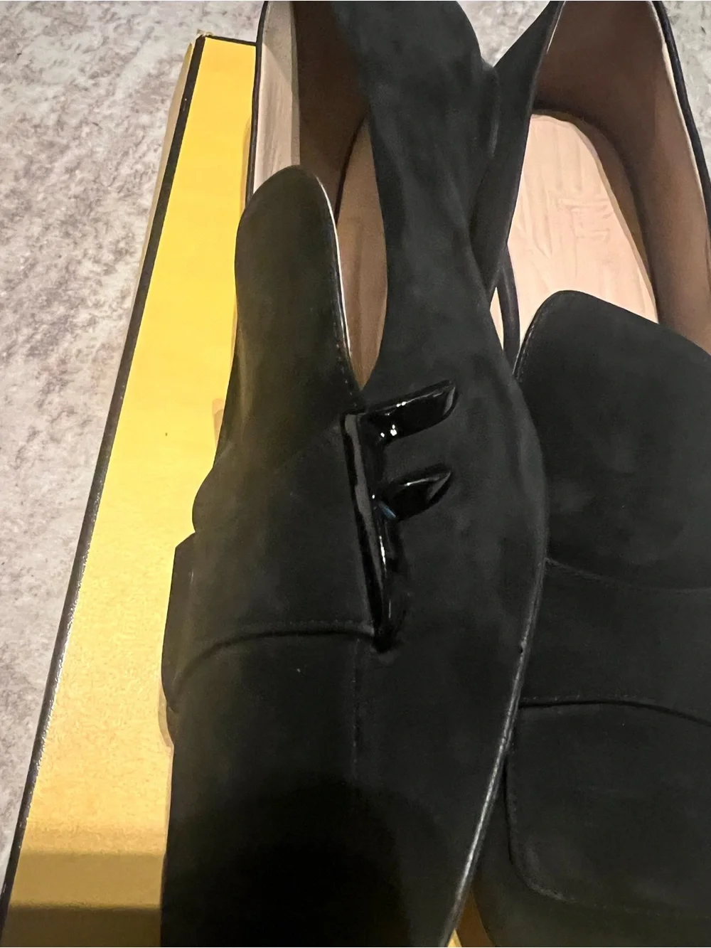 Fendi Black Suede Square-Toe Loafers